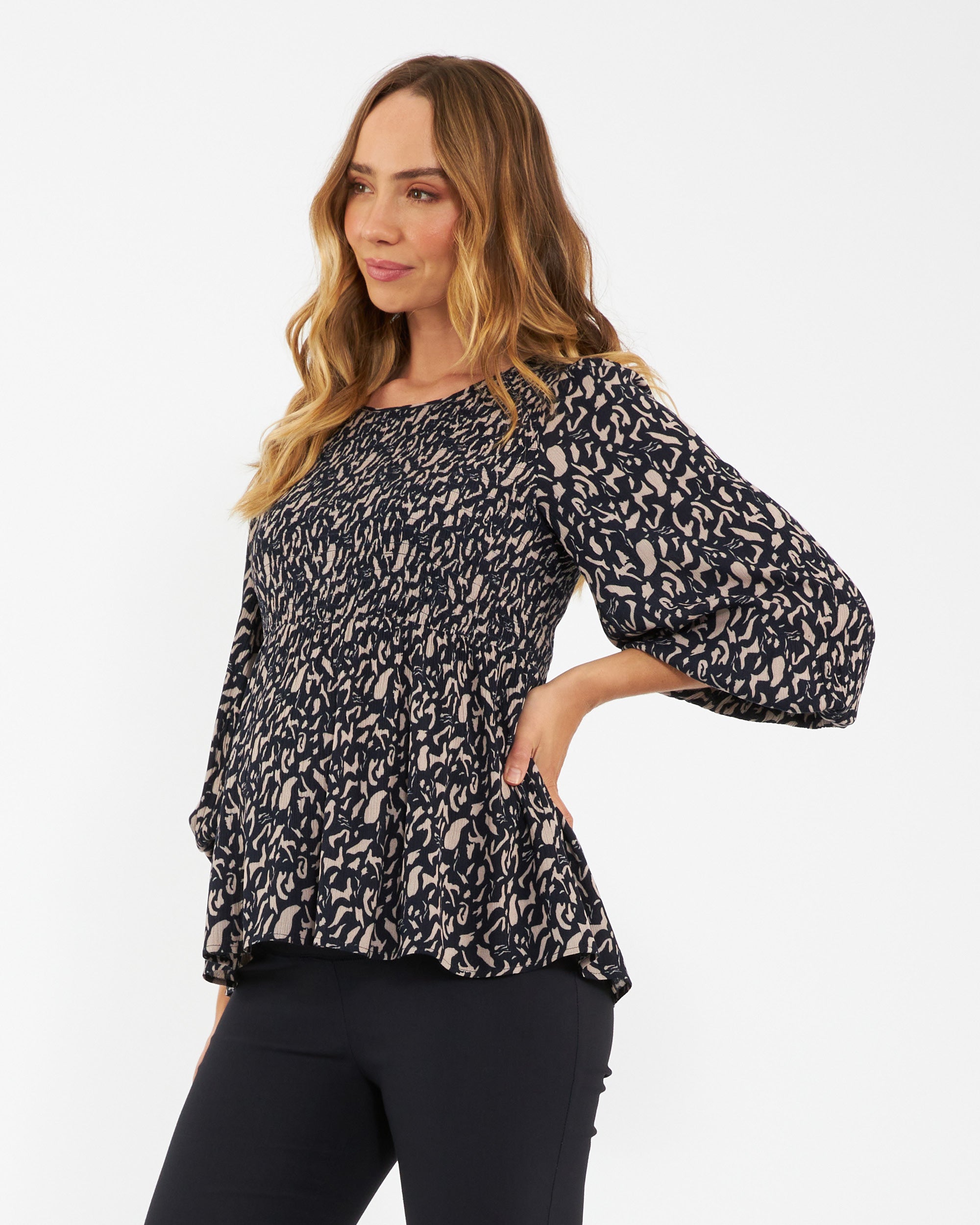 Izzie Shirred Top  Midnight / Mocha