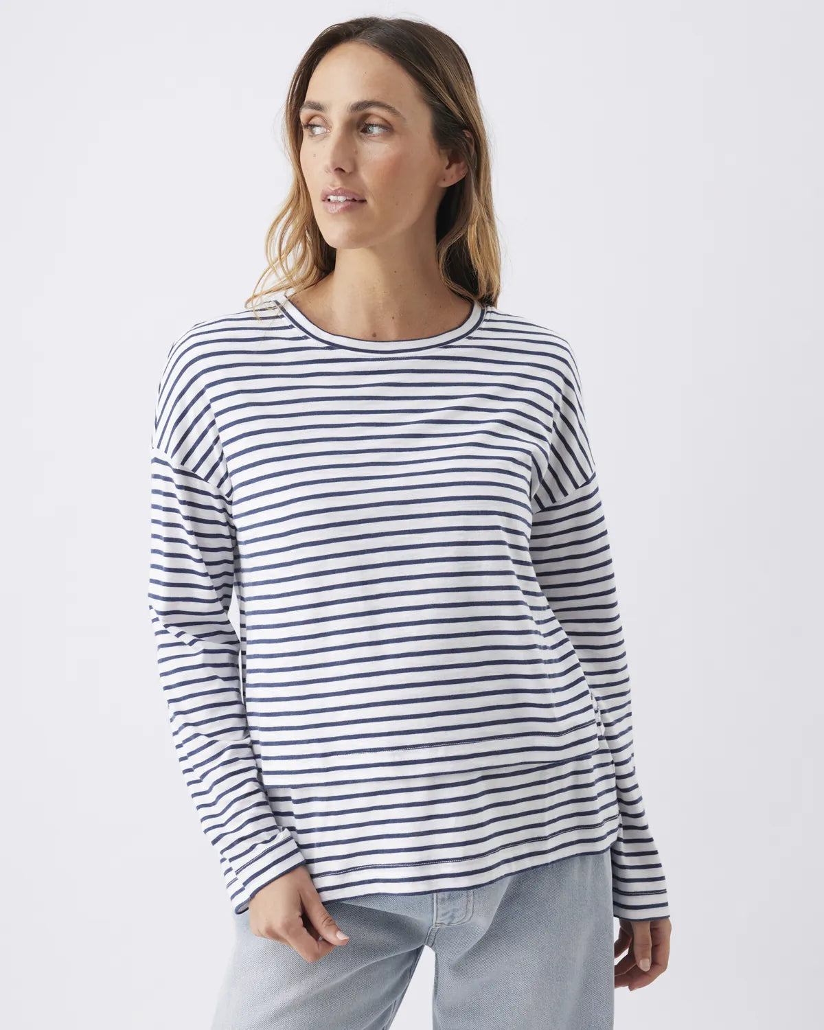 Claudette Long Sleeve Nursing Top White / Ink