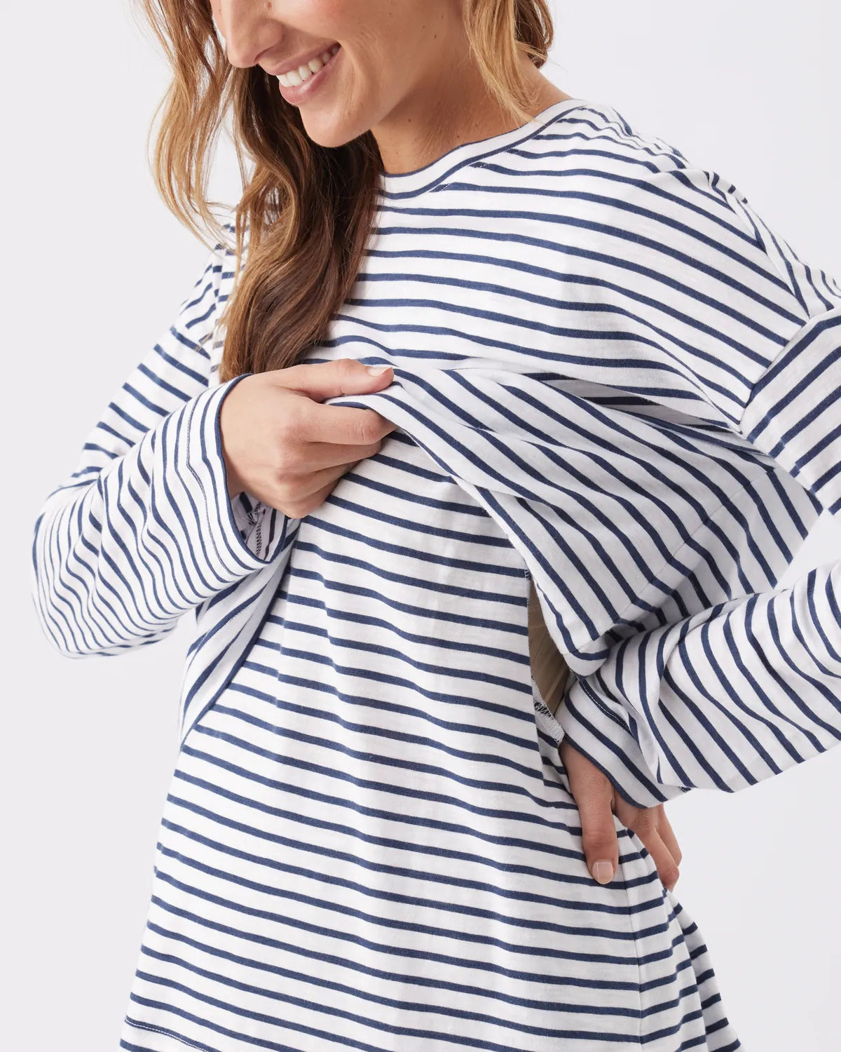 Claudette Long Sleeve Nursing Top White / Ink