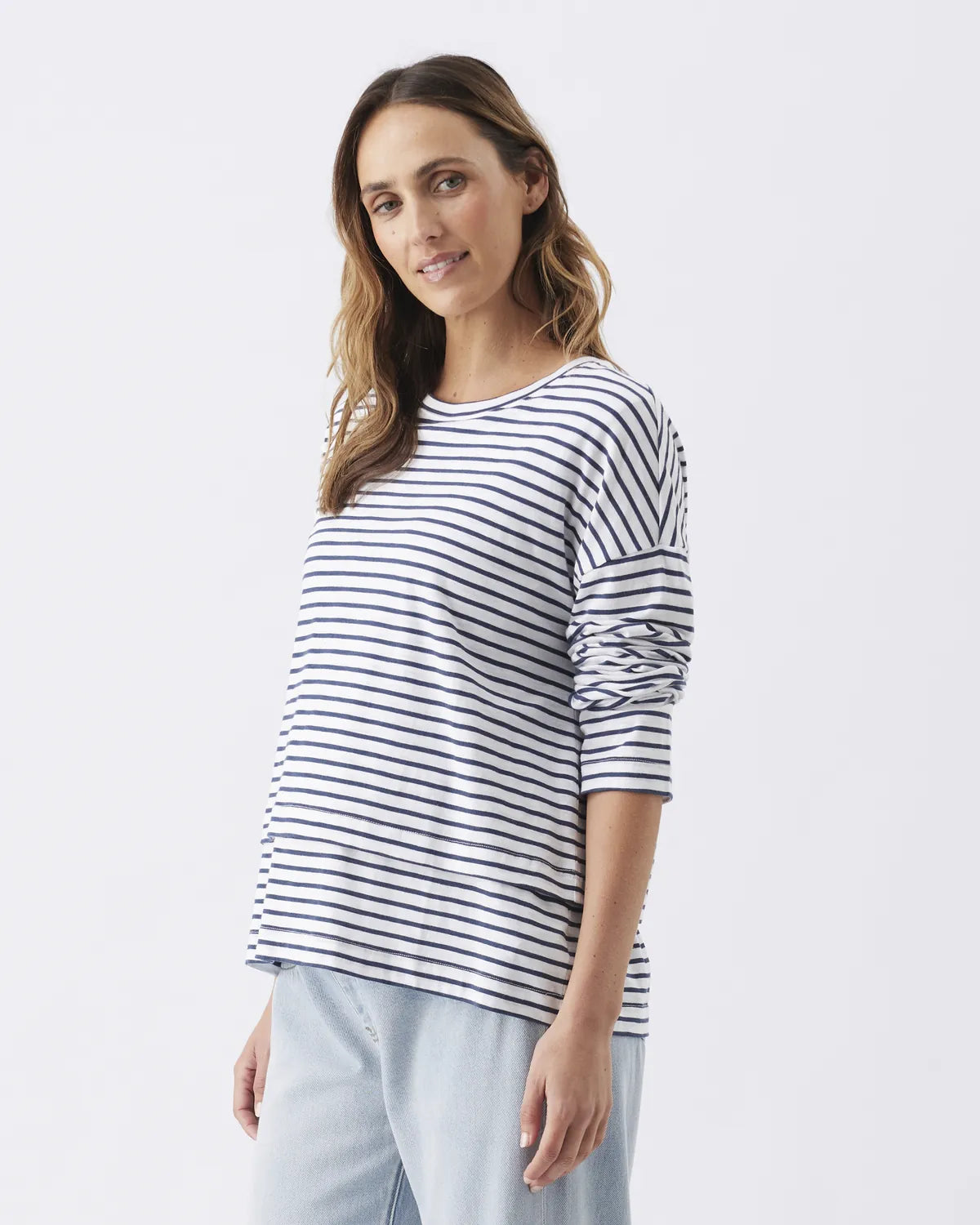 Claudette Long Sleeve Nursing Top White / Ink