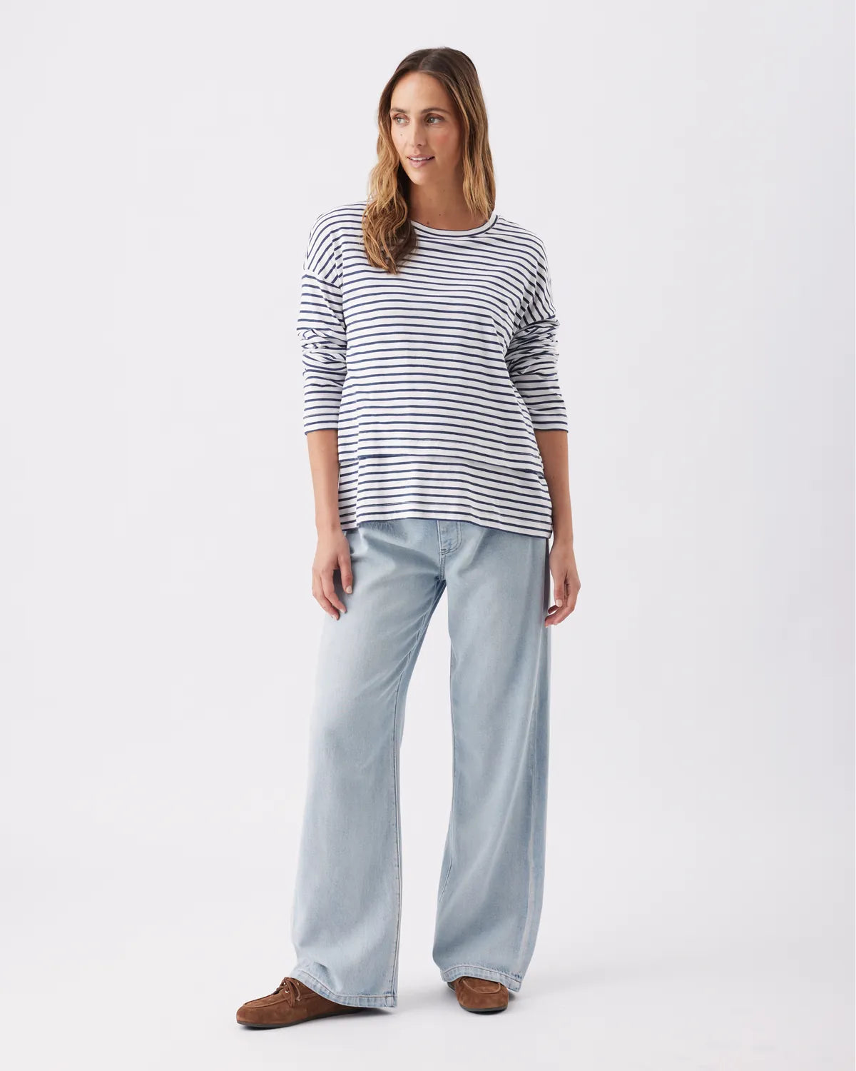 Claudette Long Sleeve Nursing Top White / Ink