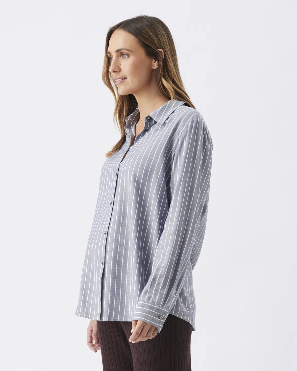 Millie Button Up Shirt  Denim / White
