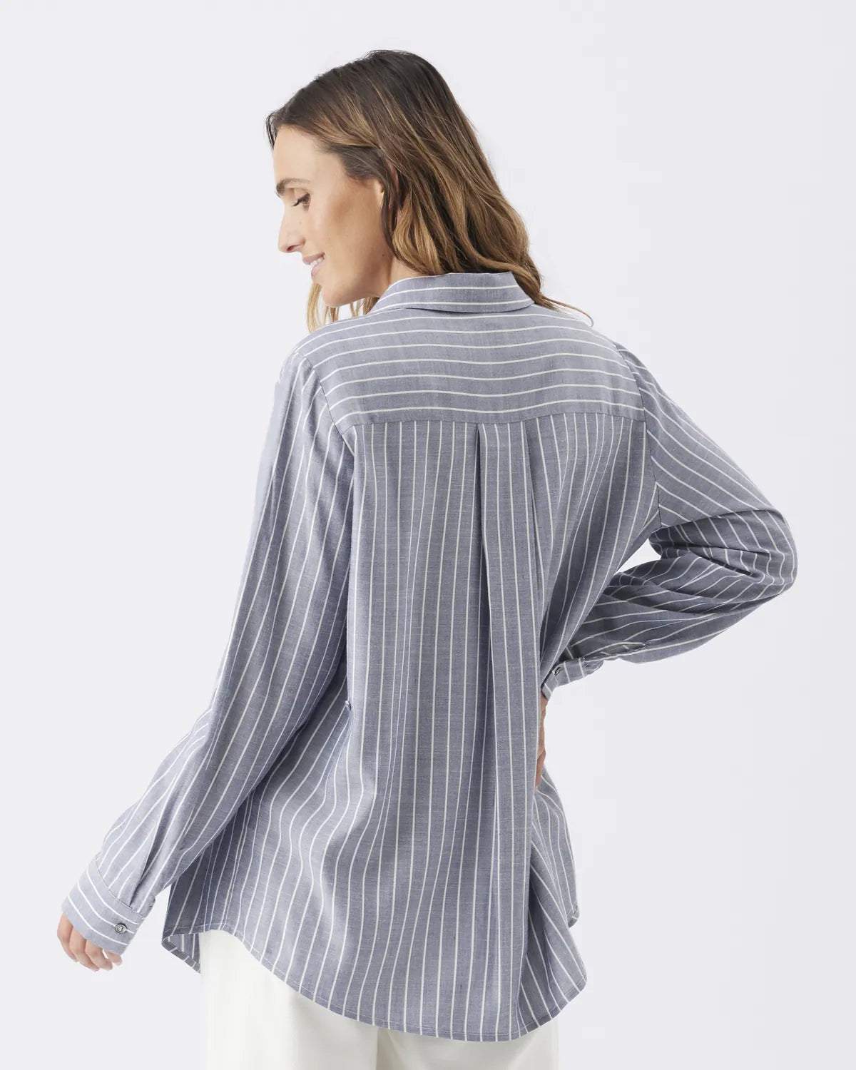 Millie Button Up Shirt  Denim / White
