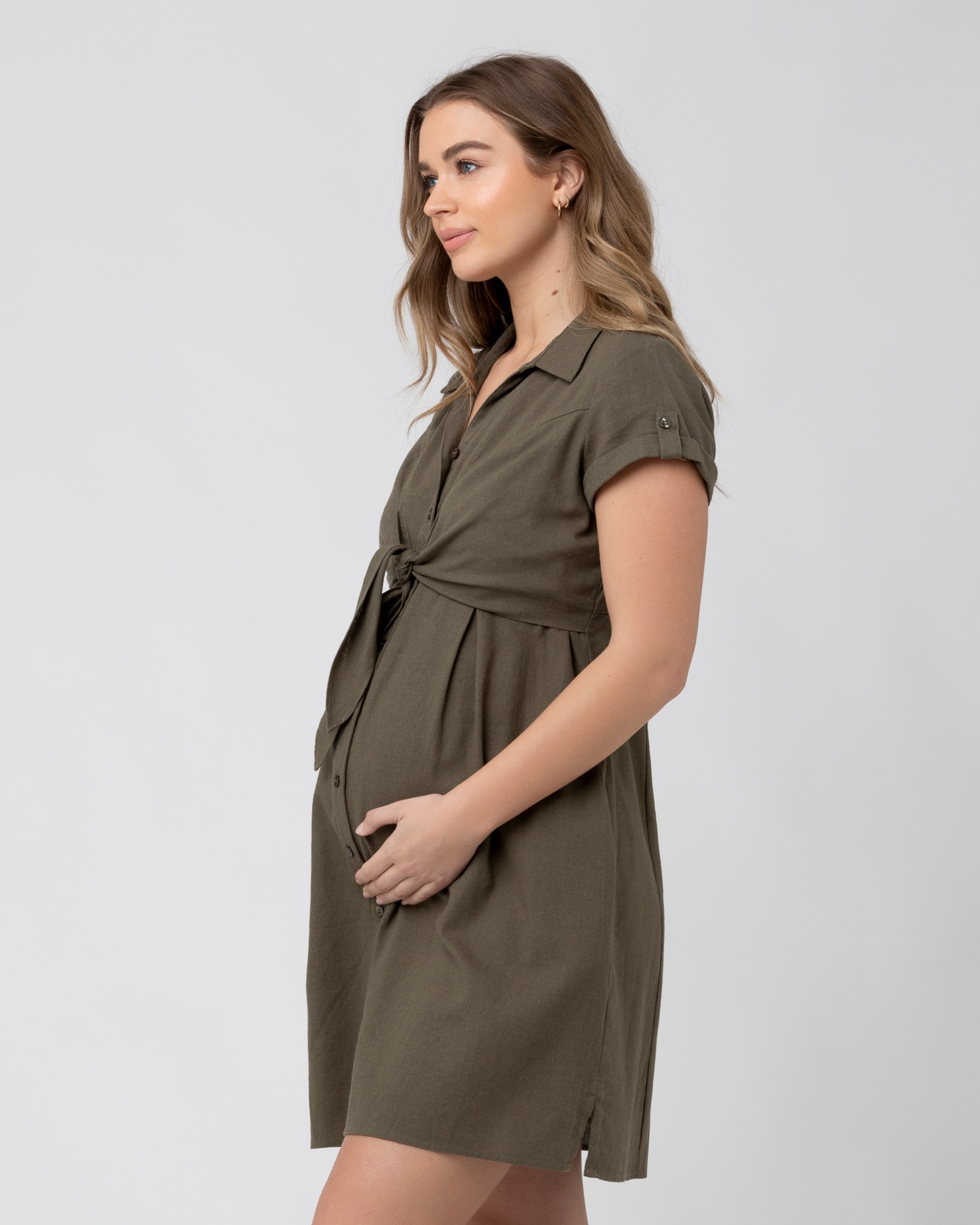 Colette Tie Up Linen Dress Olive