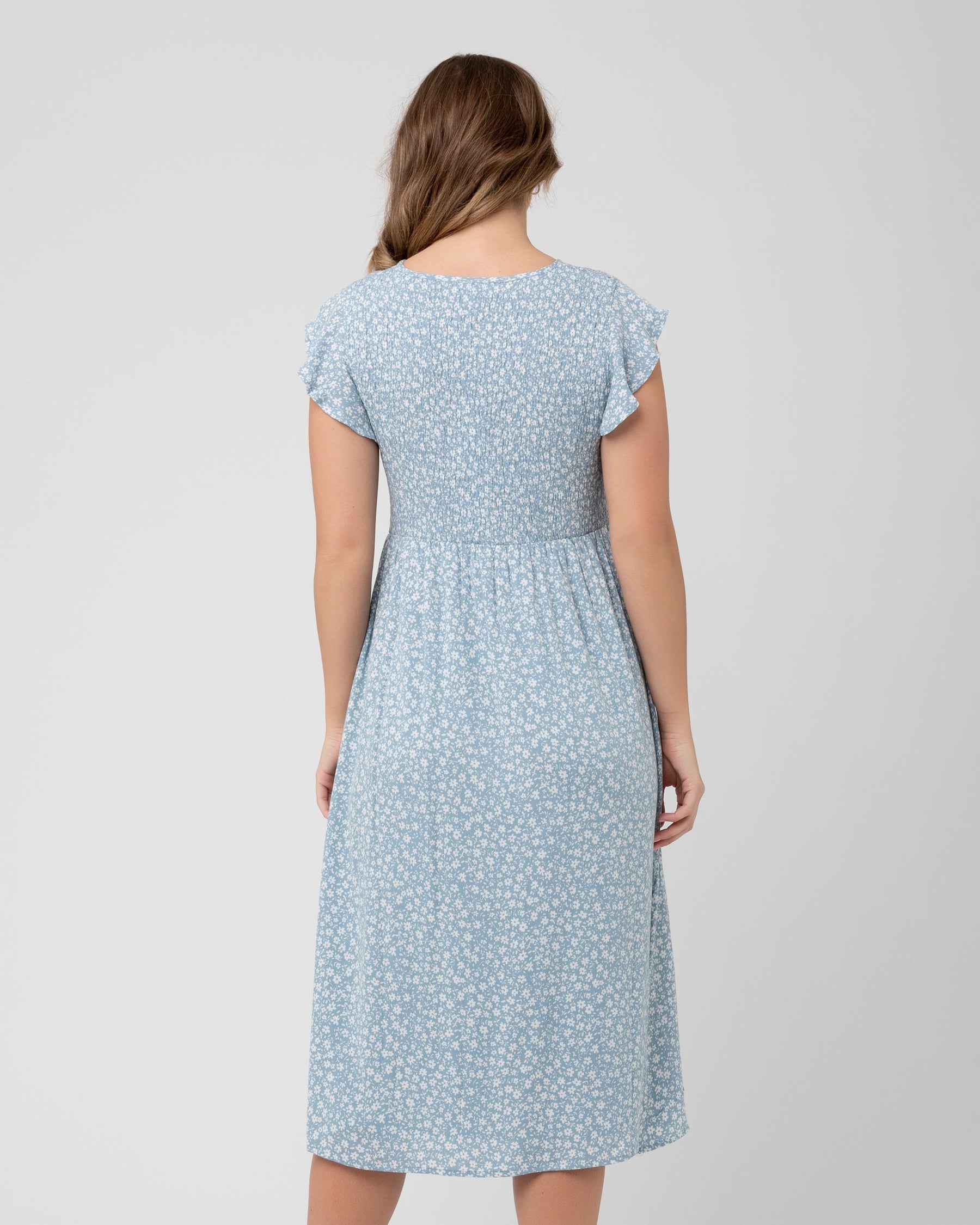 Ava Shirred Dress  Petrol / White