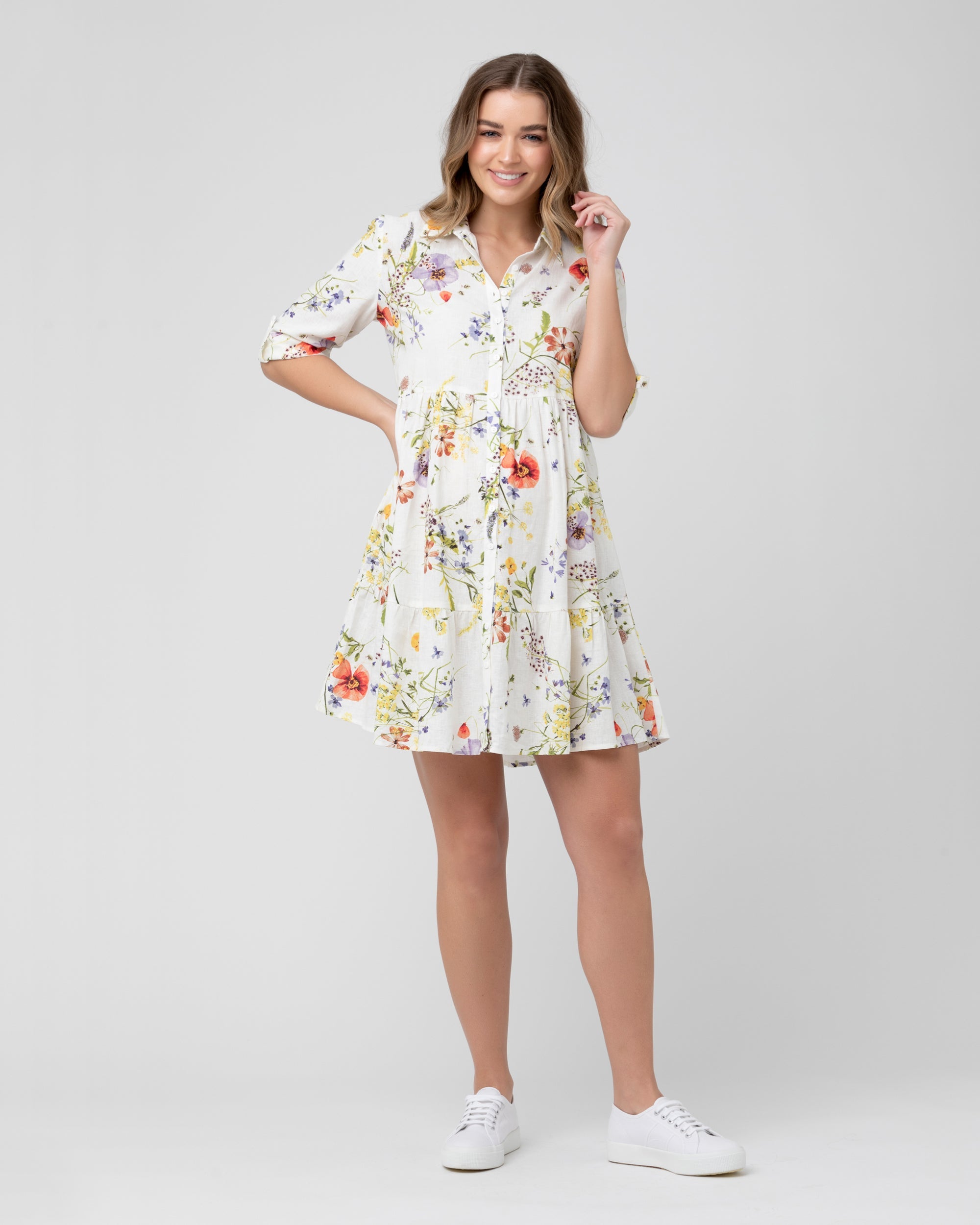Ripe Maternity Bloom Button Through Dress In Natural