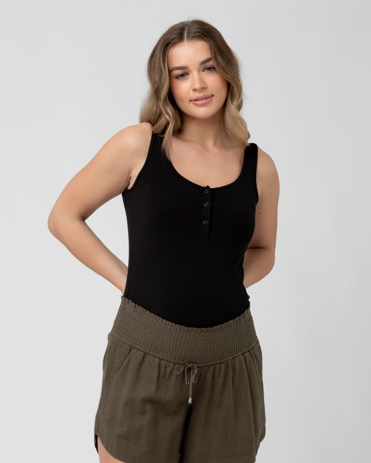 Button Down R Tank Izzy Button Down Rib Tank - Black
