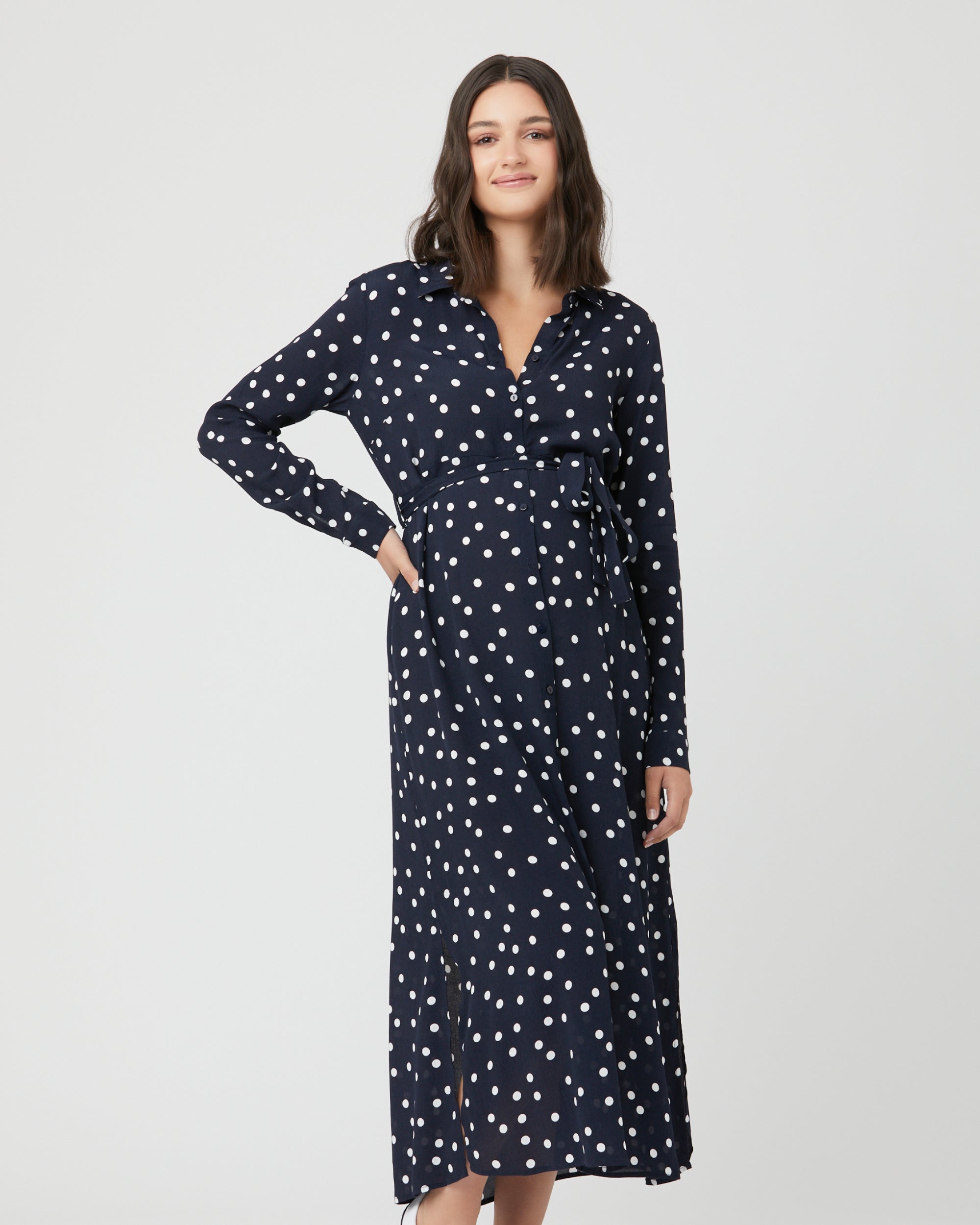 Spot Shirt Dress  Navy / White