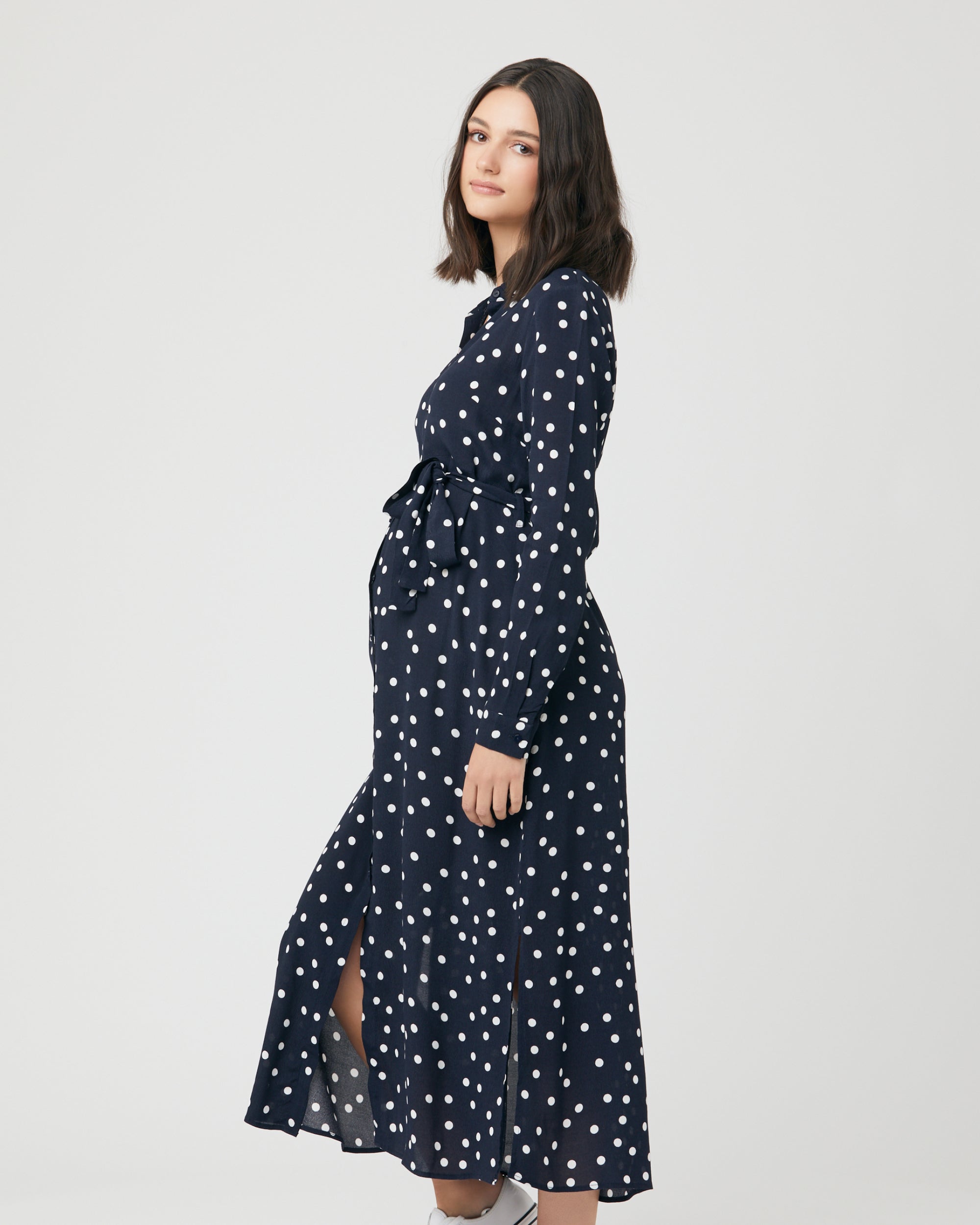 Spot Shirt Dress  Navy / White